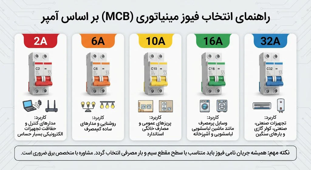 راهنمای انتخاب فیوز مینیاتوری بر اساس آمپر؛ از ۲ آمپر تا ۳۲ آمپر